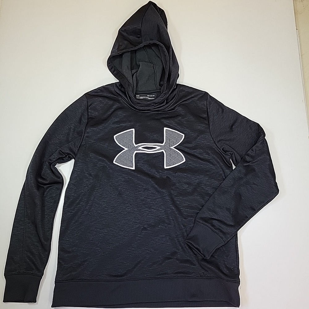 Under Armour ColdGear Hoodie Womens Medium Black Loose Fit Pullover Logo Sweatsh - Picture 2 of 10